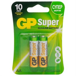 Батарейки КОМПЛЕКТ 2 шт., GP Super G-Tech, AA (LR6, 15А), алкалиновые, пальчиковые, блистер, 15A-2CR2 - фото 13562836