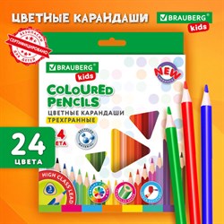 Карандаши цветные BRAUBERG KIDS NEW, 24 цвета, трехгранные, грифель 3 мм, 182002 - фото 13569272