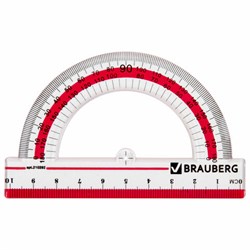 Транспортир 10 см, 180 градусов, пластиковый, BRAUBERG "Crystal", прозрачный, с выделенной шкалой, подвес, 210292 - фото 13571084