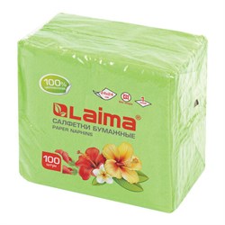 Салфетки бумажные 100 штук, 24х24 см, LAIMA, зелёные (пастельный цвет), 100% целлюлоза, 111791 - фото 13573097