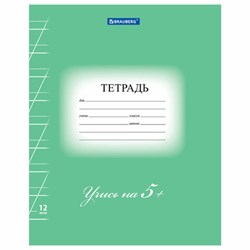 Тетрадь 12 л. BRAUBERG ЭКО "5-КА", косая линия, обложка плотная мелованная бумага, ЗЕЛЕНАЯ, 104762 - фото 13588051