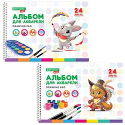 Альбом для акварели А4 24 л., бумага 180 г/м2, гребень, обложка картон, BRAUBERG KIDS, "Pets" (2 вида), 106712 - фото 13588375