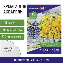 Папка для акварели А4, 10 л., 270 г/м2, мелкое зерно, BRAUBERG ART CLASSIC, "Осенняя аллея", 114397 - фото 13588888