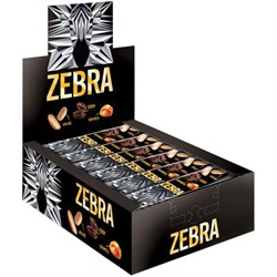 Батончик вафельный глазированный ZEBRA с изюмом и арахисом в мягкой карамели, 40 г, в шоу-боксе, ЯВ252 - фото 13591518