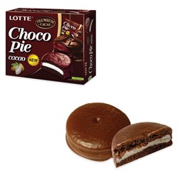 Печенье LOTTE &quot;Choco Pie Cacao&quot; (&quot;Чоко Пай Какао&quot;), глазированное, картонная упаковка, 336 г, 12 шт. х 28 г
