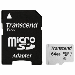 Карта памяти microSDXC 64 GB TRANSCEND UHS-I U1, 95 Мб/сек (class 10), адаптер, TS64GUSD300S-A - фото 13595167