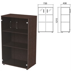 Шкаф закрытый со стеклом &quot;Приоритет&quot; 720х424х1215 мм, 2 полки, венге (КОМПЛЕКТ)