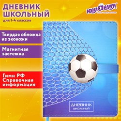 Дневник 1-4 класс 48 л., кожзам (твердая), застежка, ЮНЛАНДИЯ, &quot;ФУТБОЛ&quot;, 105958