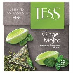 Чай TESS "Ginger Mojito" зеленый с ароматом мяты, цедрой лимона, имбирем, 20 пирамидок по 1,8 г, 0788-12 - фото 13607738