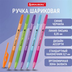 Ручка шариковая с грипом BRAUBERG "ULTRA GT NEON", СИНЯЯ, корпус ассорти, линия 0,35 мм, 144054 - фото 13621441