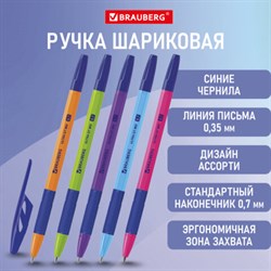 Ручка шариковая с грипом BRAUBERG "ULTRA GT MIX", СИНЯЯ, корпус ассорти, линия 0,35 мм, 144055 - фото 13621442