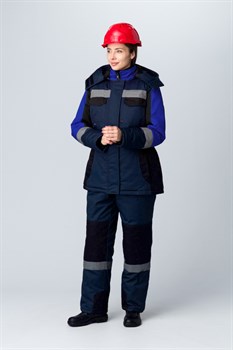 Костюм зимний женский Вектрон-2 СОП У. (тк.Смесовая,240) п/к, т.синий/черный/васильковый - фото 13626216