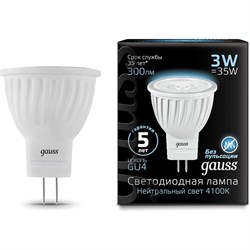 Лампа GAUSS LED D35*45 3W MR11 GU4 4100K - фото 13632949