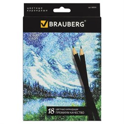 Карандаши цветные BRAUBERG "Artist line", 18 цветов, черный корпус, шестигранные, грифель 3 мм, натуральное дерево, 180554 - фото 13642875