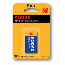 Батарейка алкалиновая 1 шт. KODAK Max Super Alkaline, Крона 9V (6LR61, 6LF22, 1604A), блистер, Б0005130 - фото 13644384