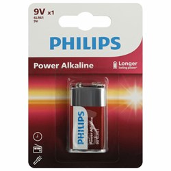 Батарейка алкалиновая 1 шт. PHILIPS Power Alkaline, Крона 9V (6LR61, 6LF22, 1604A), блистер, Б0062717 - фото 13644402