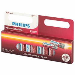 Батарейки алкалиновые "пальчиковые" КОМПЛЕКТ 12 шт., PHILIPS Power Alkaline, АА (LR6, 24А), блистер, Б0064661 - фото 13644403