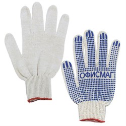Перчатки хлопчатобумажные, КОМПЛЕКТ 5 ПАР, 10 класс, 40-42 г, 116 текс, ПВХ точка, ОФИСМАГ ЛЮКС, БЕЛЫЕ, 605504 - фото 13644920