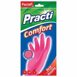 Перчатки МНОГОРАЗОВЫЕ латексные PACLAN "Practi Comfort", хлопчатобумажное напыление, размер L (большой), розовые, вес 66 г, 407272 - фото 13644970