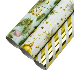 Бумага упаковочная новогодняя НАБОР 3 шт. "Golden XMAS", С ЭФФЕКТАМИ, 70х100 см, ЗОЛОТАЯ СКАЗКА, 592188 - фото 13666350