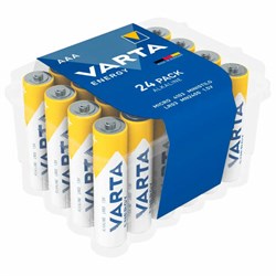Батарейки алкалиновые "мизинчиковые" КОМПЛЕКТ 24 шт., VARTA ENERGY, ААА (LR03,15А), пластиковый бокс, 4103229224 - фото 13681235