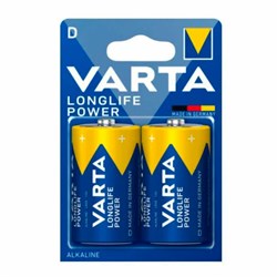 Батарейки алкалиновые КОМПЛЕКТ 2 шт., VARTA LONGLIFE POWER, D (LR20, 13А), блистер, 4920121412 - фото 13681243