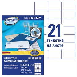 Этикетка самоклеящаяся 70х42,3 мм, 21 этикетка, белая, 70 г/м2, 18 л., Avery, Европа-100, ELA013-18 - фото 13700929