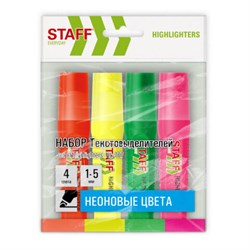 Набор текстовыделителей 4 НЕОНОВЫХ ЦВЕТА, STAFF "EVERYDAY HL-707", линия 1-5 мм, скошенный наконечник, 152548 - фото 13700995