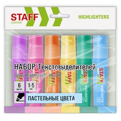 Набор текстовыделителей 6 ПАСТЕЛЬНЫХ ЦВЕТОВ, STAFF "EVERYDAY HL-707", линия 1-5 мм, скошенный наконечник, 152551 - фото 13700998