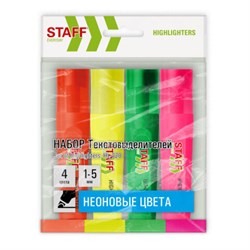 Набор текстовыделителей 4 НЕОНОВЫХ ЦВЕТА, STAFF "EVERYDAY HL-720", линия 1-5 мм, скошенный наконечник, 152555 - фото 13701002