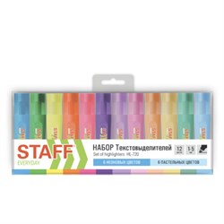 Набор текстовыделителей 12 ЦВЕТОВ, STAFF "EVERYDAY HL-720", 6 неоновых цветов + 6 пастельных цветов, линия 1-5 мм, 152557 - фото 13701004