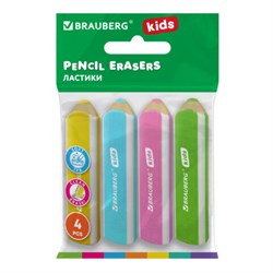 Ластики фигурные BRAUBERG KIDS "Карандашики", НАБОР 4 ШТУКИ, пакет, 271996 - фото 13705459