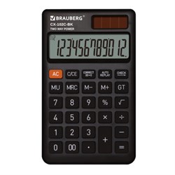 Калькулятор карманный BRAUBERG CX-102C-BK (76x126 мм), 12 разрядов, двойное питание, ЧЕРНЫЙ, 272647 - фото 13705596