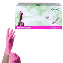 Перчатки нитриловые смотровые SFM Supersoft PINK, Германия, 100 пар (200 шт.), размер S (малый), розовые - фото 13706216