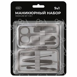 Универсальный набор для маникюра и педикюра 9 в 1 в футляре, MINI, черный карбон, блистер, WBZ, 609496 - фото 13713380