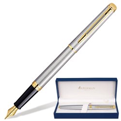 Ручка подарочная перьевая WATERMAN "Hemisphere Stainless Steel GT", серебристый корпус, позолоченные детали, синяя, S0920310 - фото 13743348