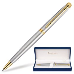 Ручка подарочная шариковая WATERMAN "Hemisphere Stainless Steel GT", серебристый корпус, позолоченные детали, синяя, S0920370 - фото 13743349