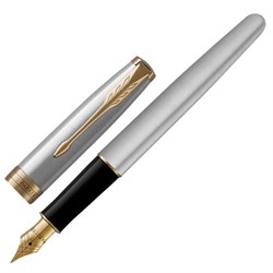 Ручка перьевая PARKER "Sonnet Core Stainless Steel GT", корпус серебристый, позолоченные детали, черная, 1931504 - фото 13743359