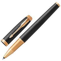 Ручка-роллер PARKER "IM Premium Black GT", корпус черный матовый с гравировкой, позолоченные детали, черная, 1931660 - фото 13743368