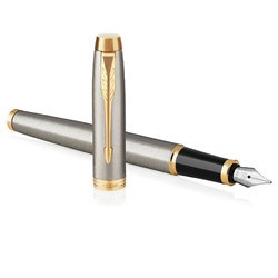 Ручка перьевая PARKER "IM Core Brushed Metal GT", серебристый матовый лак, позолота, синяя, 1931649 - фото 13743375