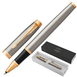Ручка-роллер PARKER "IM Core Brushed Metal GT", серебристый матовый лак, позолота, черная, 1931663 - фото 13743376