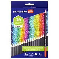 Карандаши художественные цветные BRAUBERG ART CLASSIC, 36 цветов, МЯГКИЙ грифель 3,3 мм, 181538 - фото 13743636