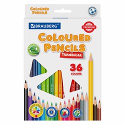 Карандаши цветные BRAUBERG PREMIUM, 36 цветов, трехгранные, грифель 3 мм, 181664 - фото 13743639