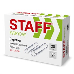 Скрепки STAFF "EVERYDAY", 28 мм, никелированные, 100 шт., в картонной коробке, 226758 - фото 13744114