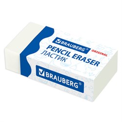 Ластик BRAUBERG "Original", 38х20х10 мм, белый, прямоугольный, картонный держатель, 228073 - фото 13744201