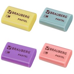 Ластик BRAUBERG "Pastel", 37х24х11мм, ассорти пастельных цветов, экологичный ПВХ, 229582 - фото 13744269