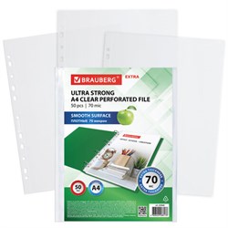 Папки-файлы перфорированные А4 BRAUBERG "EXTRA 700", КОМПЛЕКТ 50 шт., гладкие, ПЛОТНЫЕ, 70 мкм, 229668 - фото 13744279