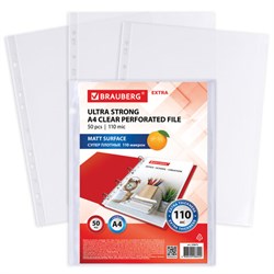 Папки-файлы перфорированные А4 BRAUBERG "EXTRA 1100", КОМПЛЕКТ 50 шт., матовые, ПЛОТНЫЕ, 110 мкм, 229673 - фото 13744281