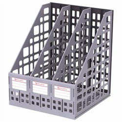 Лоток вертикальный для бумаг BRAUBERG "MAXI Plus", 240 мм, 3 отделения, сетчатый, сборный, серый, 237014 - фото 13744447