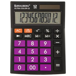 Калькулятор настольный BRAUBERG ULTRA COLOR-12-BKPR (192x143 мм), 12 разрядов, двойное питание, ЧЕРНО-ФИОЛЕТОВЫЙ, 250501 - фото 13744636